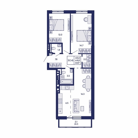 
  Продается 3-комн. квартира 66.9 м², в ЖК Горизонт, дом 2. Фото 1.