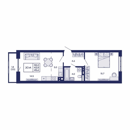 
  Продается 2-комн. квартира 45.6 м², в ЖК Горизонт, дом 2. Фото 1.