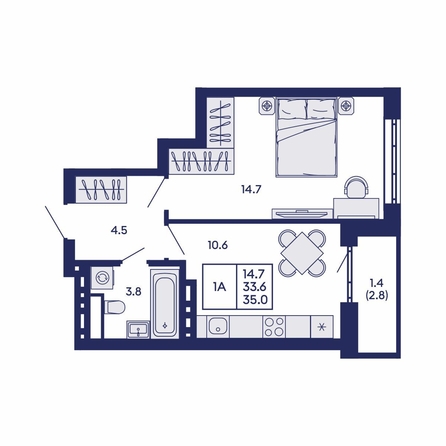 
  Продается 1-комн. квартира 35 м², в ЖК Горизонт, дом 2. Фото 1.