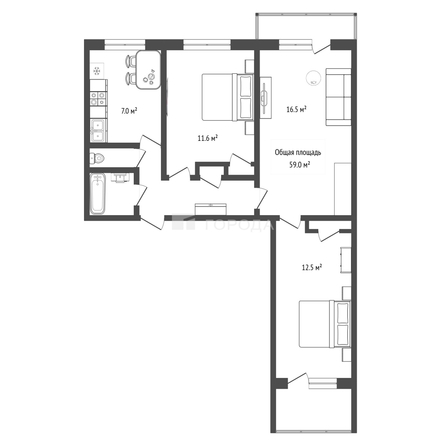 
  Продается 3-комн. квартира 59 м². Фото 23.