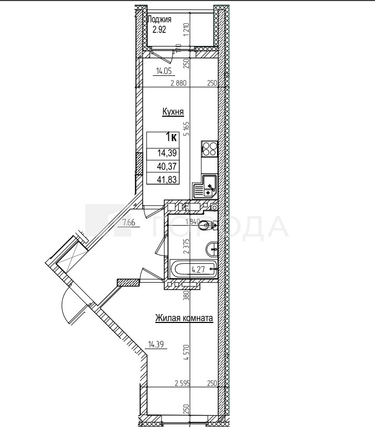 
  Продается 1-комн. квартира 40.6 м², в ЖК Возрождение. Фото 25.
