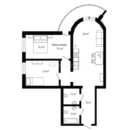 
  Продается 2-комн. квартира 71.1 м². Фото 13.