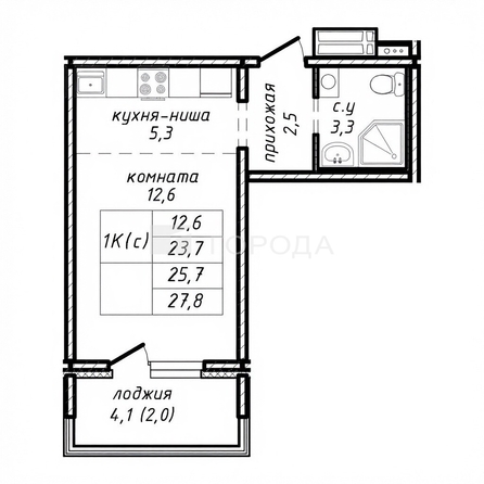 
  Продается студия 25.7 м², в ЖК Азимут, дом 1. Фото 6.