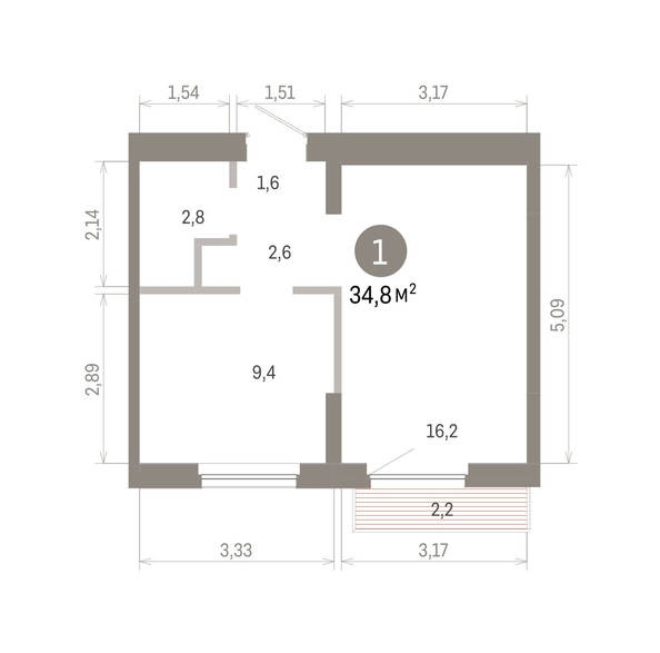 
  Продается 1-комн. квартира 34.76 м², в ЖК Пшеница, 6.1. Фото 1.