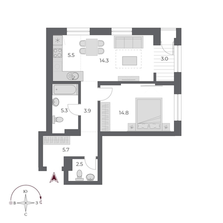 
  Продается 2-комн. квартира 55 м², в ЖК ОСКАР, дом 2. Фото 1.
