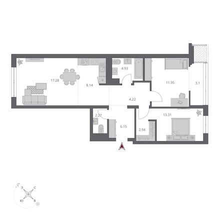 
  Продается 3-комн. квартира 74.74 м², в ЖК Беринг, дом 3. Фото 1.