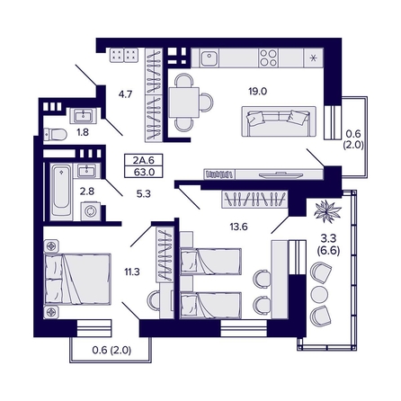 
  Продается 2-комн. квартира 63 м², в ЖК Сподвижники, дом 1. Фото 1.