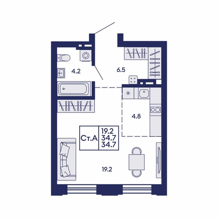 
  Продается студия 34.7 м², в ЖК Сила леса, корп 1. Фото 1.