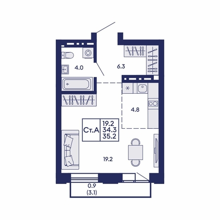
  Продается студия 35.2 м², в ЖК Сила леса, корп 1. Фото 1.