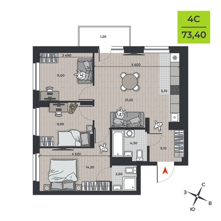 
  Продается 4-комн. квартира 73.4 м², в ЖК ДНК. Фото 1.
