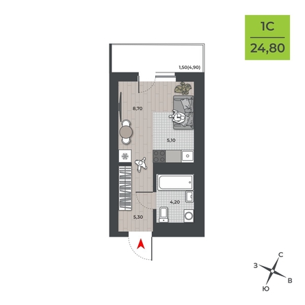 
  Продается студия 23.3 м², в ЖК ДНК. Фото 1.