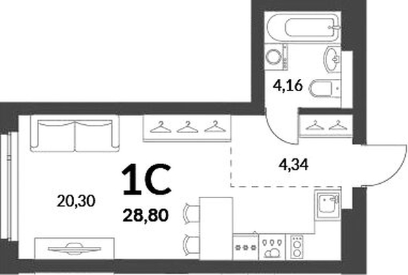 
  Продается студия 28.8 м², в ЖК Горская Лагуна. Фото 1.
