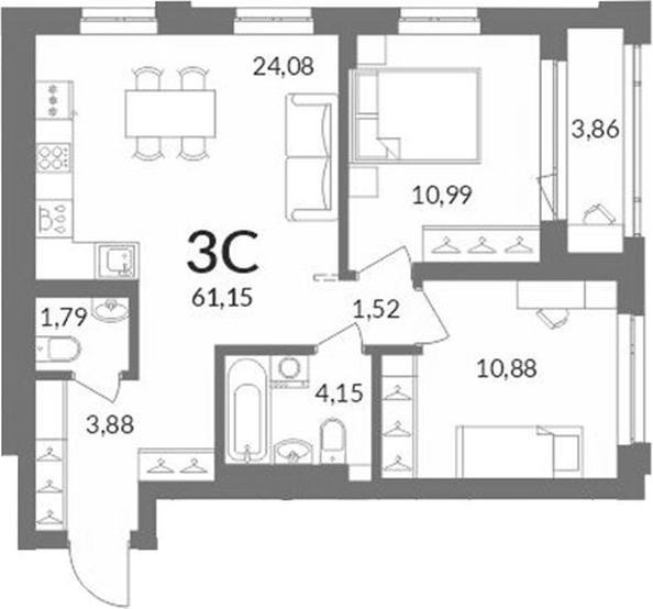 
  Продается 2-комн. квартира 57.29 м², в ЖК Горская Лагуна. Фото 1.