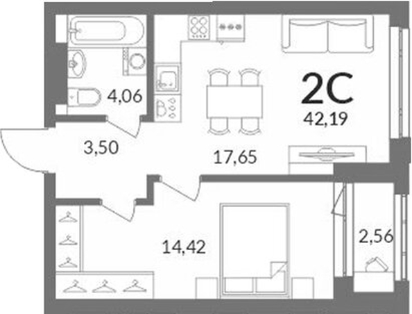 
  Продается 2-комн. квартира 39.63 м², в ЖК Горская Лагуна. Фото 1.