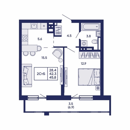 
  Продается 2-комн. квартира 45.8 м², в ЖК Горизонт, дом 2. Фото 1.