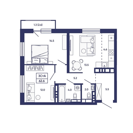 
  Продается 3-комн. квартира 62.6 м², в ЖК Сподвижники, дом 2. Фото 1.