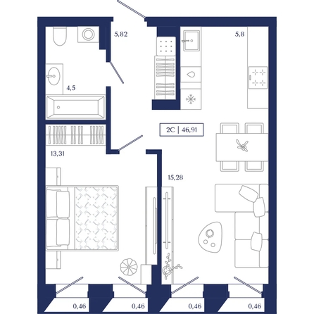 
  Продается 1-комн. квартира 46.91 м², в ЖК Юнити Центр. Фото 1.