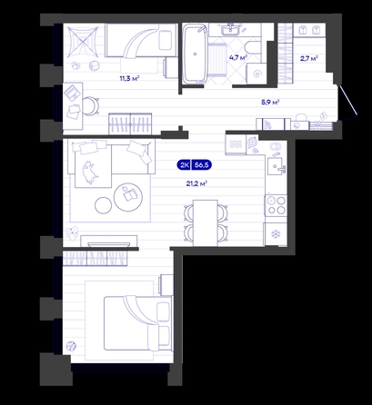 
  Продается 2-комн. квартира 56.5 м², в ЖК Баланс, 4 очередь. Фото 1.