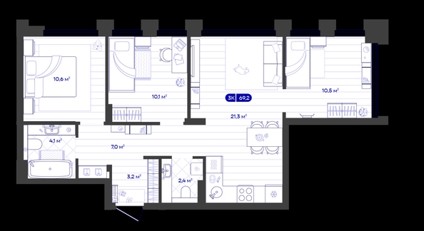 
  Продается 3-комн. квартира 69.19 м², в ЖК Баланс, 4 очередь. Фото 1.