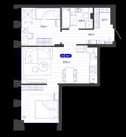 
  Продается 2-комн. квартира 56.72 м², в ЖК Баланс, 4 очередь. Фото 1.