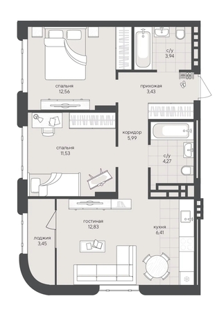 
  Продается 2-комн. квартира 64.41 м², в ЖК Новый Кедровый, дом 2. Фото 1.