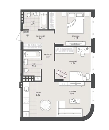 
  Продается 2-комн. квартира 65.04 м², в ЖК Новый Кедровый, дом 2. Фото 1.