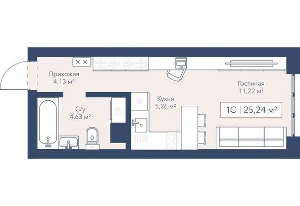 
  Продается студия 25.24 м², в ЖК Виларт, дом 2. Фото 1.
