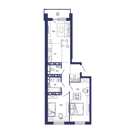 
  Продается 3-комн. квартира 63.6 м², в ЖК Сподвижники, дом 3. Фото 1.