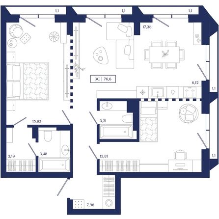 
  Продается 2-комн. квартира 76.6 м², в ЖК Юнити Центр. Фото 1.