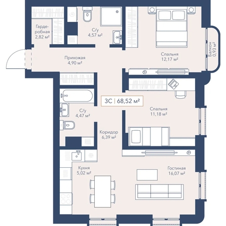 
  Продается 2-комн. квартира 68.52 м², в ЖК Виларт, дом 2. Фото 1.