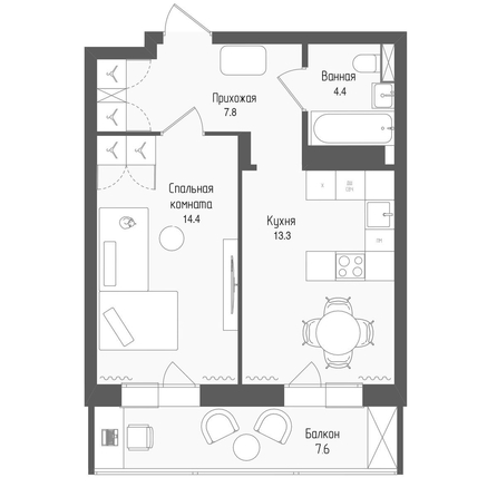 
  Продается 1-комн. квартира 42.1 м², в ЖК Тетрис, корпус 2. Фото 1.