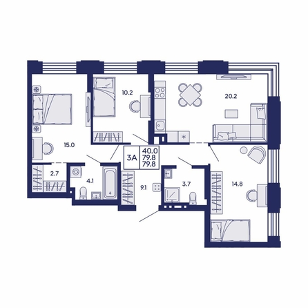 
  Продается 3-комн. квартира 79.8 м², в ЖК Сила леса, корп 1. Фото 1.