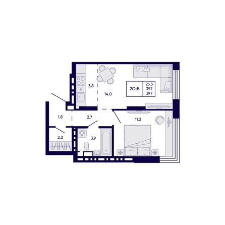 
  Продается 2-комн. квартира 39.7 м², в ЖК Цитатум. Фото 1.