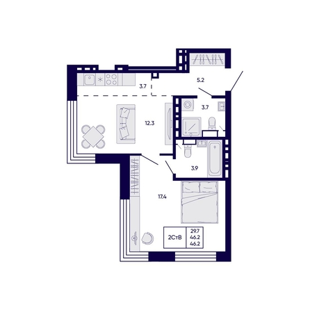 
  Продается 2-комн. квартира 46.2 м², в ЖК Цитатум. Фото 1.