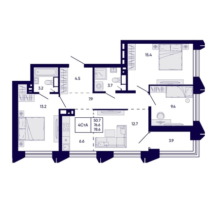 
  Продается 4-комн. квартира 78.6 м², в ЖК Цитатум. Фото 1.