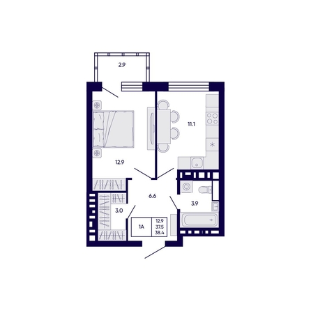 
  Продается 1-комн. квартира 38.4 м², в ЖК Цитатум. Фото 1.