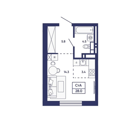 
  Продается студия 28 м², в ЖК Сподвижники, дом 2. Фото 1.