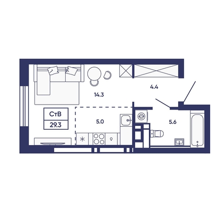 
  Продается студия 29.3 м², в ЖК Сподвижники, дом 2. Фото 1.