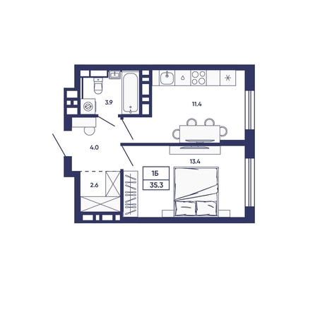 
  Продается 1-комн. квартира 35.3 м², в ЖК Сподвижники, дом 3. Фото 1.