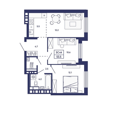 
  Продается 3-комн. квартира 53.5 м², в ЖК Сподвижники, дом 3. Фото 1.