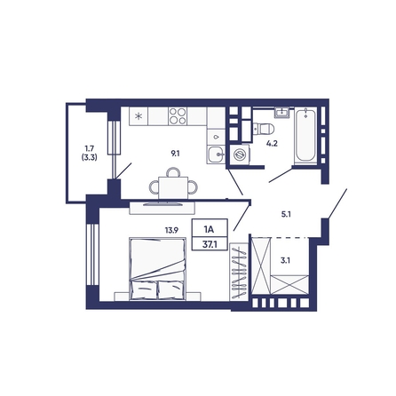 
  Продается 1-комн. квартира 37.1 м², в ЖК Сподвижники, дом 3. Фото 1.