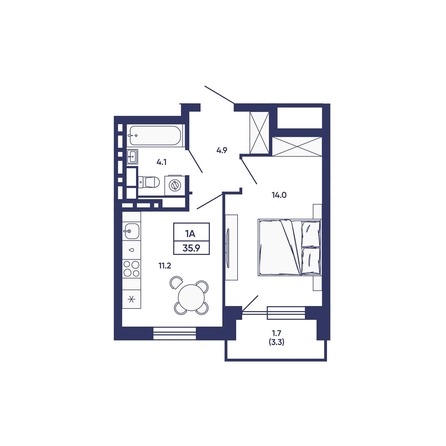 
  Продается 1-комн. квартира 35.9 м², в ЖК Сподвижники, дом 3. Фото 1.