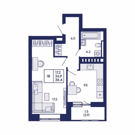 
  Продается 1-комн. квартира 38.4 м², в ЖК Горизонт, дом 2. Фото 1.