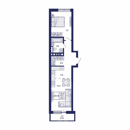 
  Продается 2-комн. квартира 44.7 м², в ЖК Горизонт, дом 2. Фото 1.