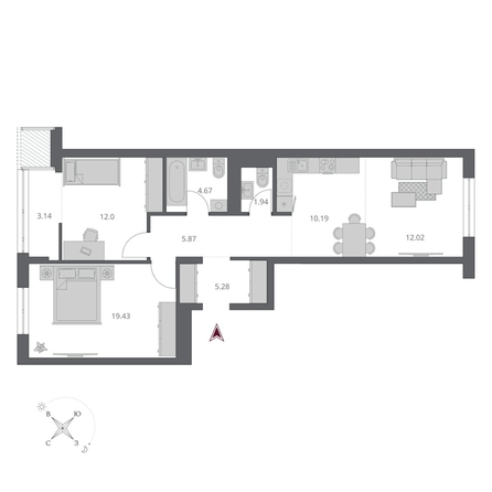 
  Продается 3-комн. квартира 74.54 м², в ЖК Беринг, дом 3. Фото 2.