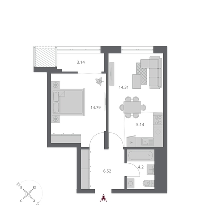 
  Продается 2-комн. квартира 48.1 м², в ЖК Беринг, дом 3. Фото 2.