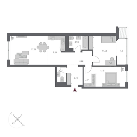 
  Продается 3-комн. квартира 74.74 м², в ЖК Беринг, дом 3. Фото 3.