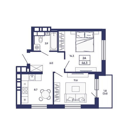 
  Продается 2-комн. квартира 46.3 м², в ЖК Сподвижники, дом 3. Фото 1.