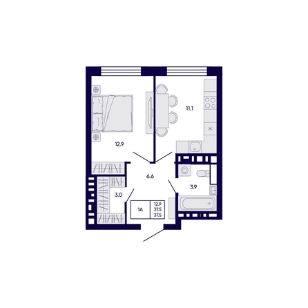 
  Продается 1-комн. квартира 37.5 м², в ЖК Цитатум. Фото 1.