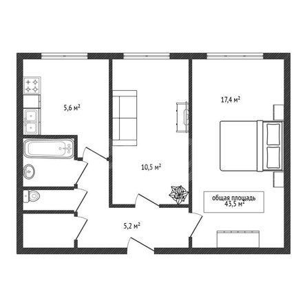 
  Продается 2-комн. квартира 43.5 м². Фото 2.